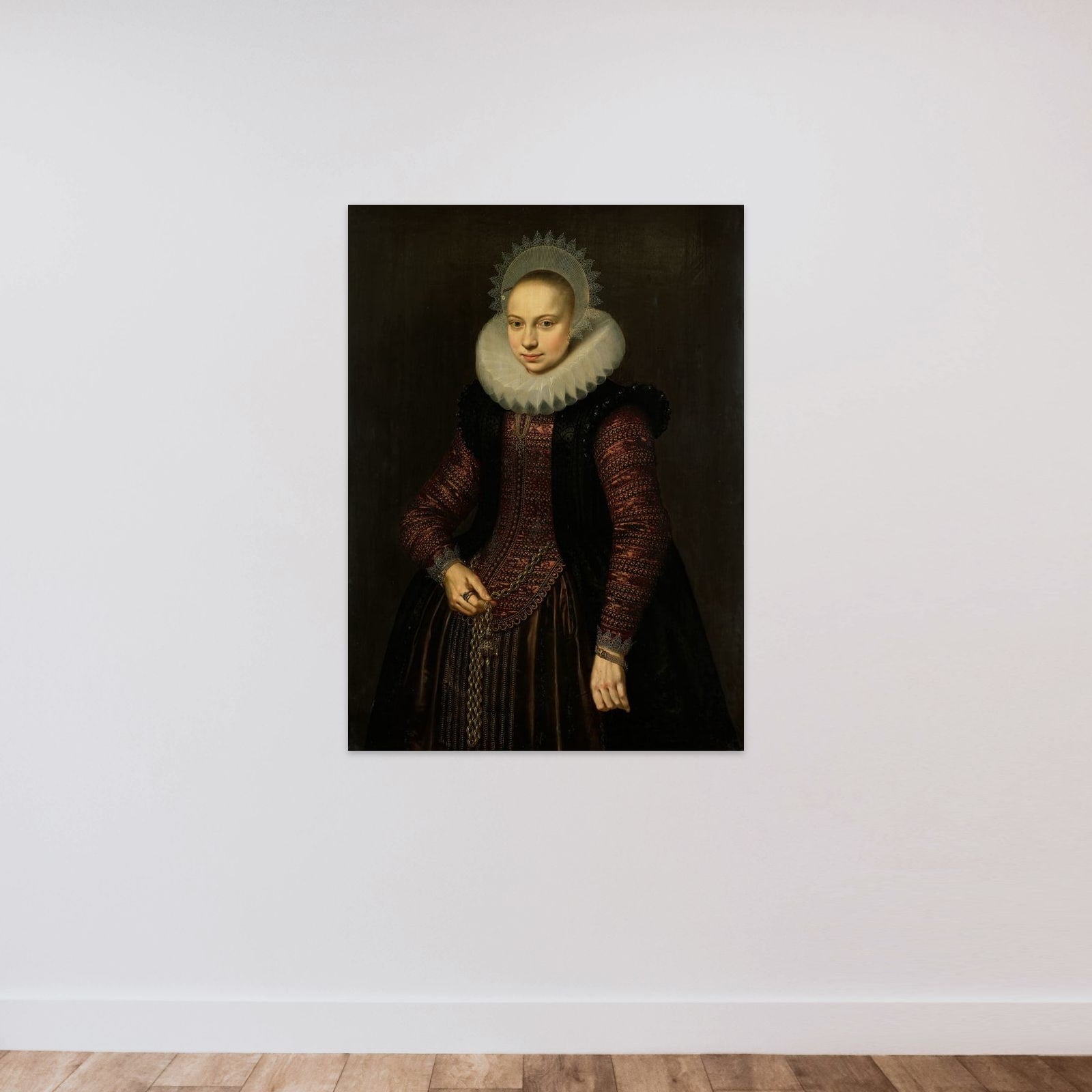 Portrait of Brechtje Overrijn van Schoterbosch (1592-1618) unframed — shown to scale