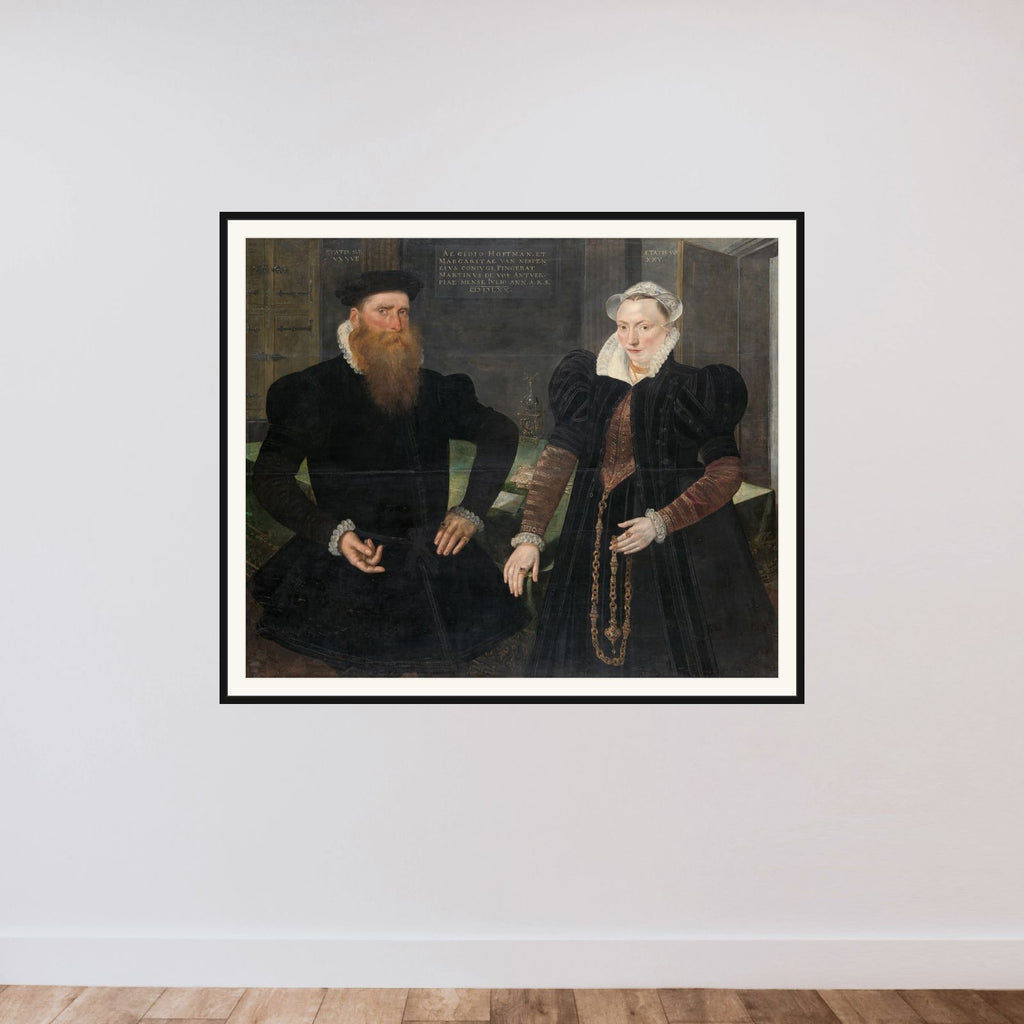 Portrait of Gillis Hooftman, Shipowner, and his Wife Margaretha van Nispen (Gilles van Eichelenberg, called Hoffman) framed — shown to scale