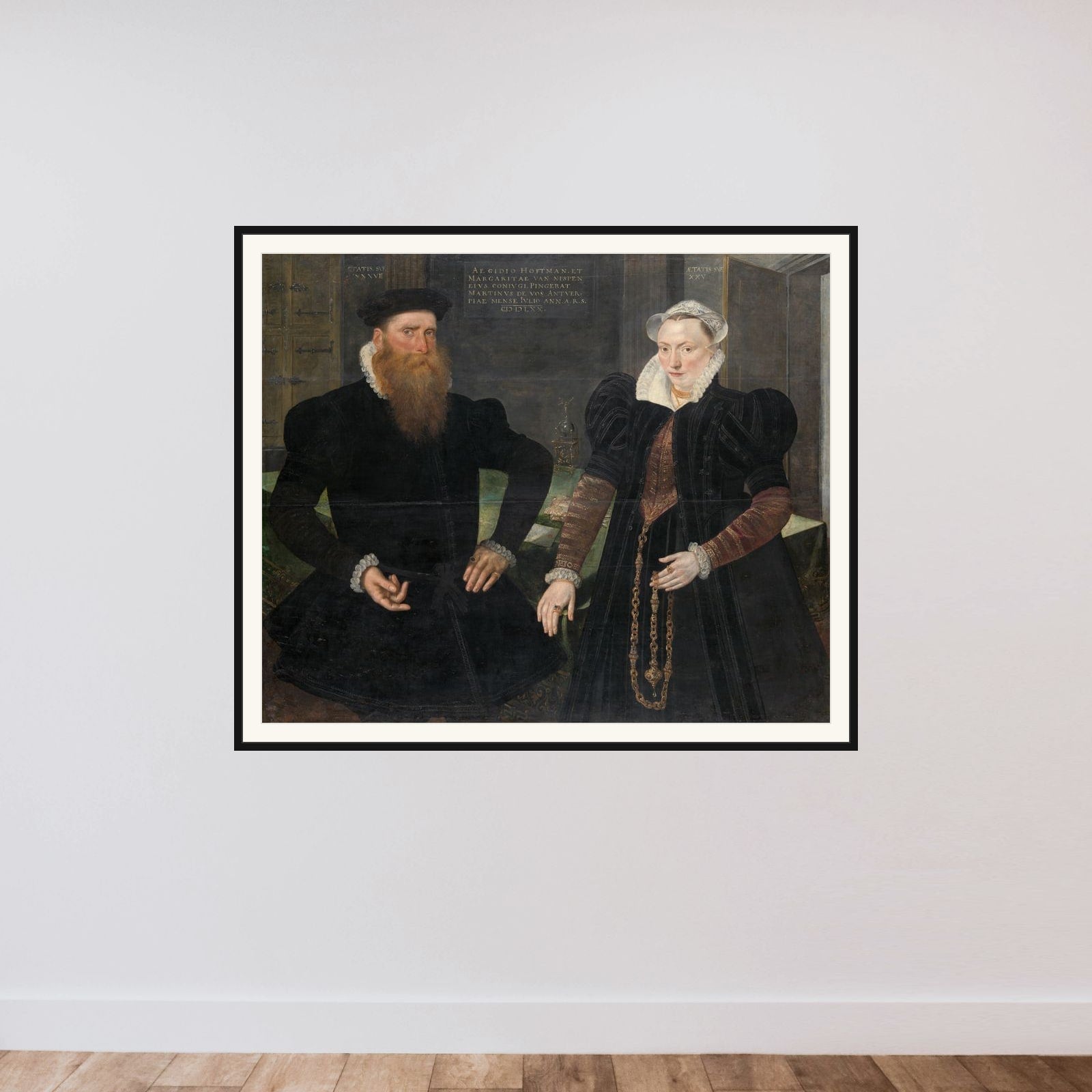 Portrait of Gillis Hooftman, Shipowner, and his Wife Margaretha van Nispen (Gilles van Eichelenberg, called Hoffman) framed — shown to scale