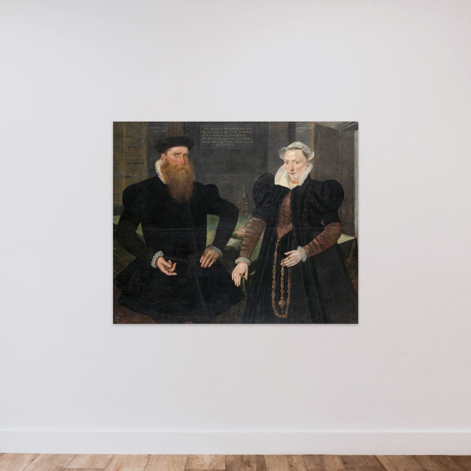 Portrait of Gillis Hooftman, Shipowner, and his Wife Margaretha van Nispen (Gilles van Eichelenberg, called Hoffman) unframed — shown to scale