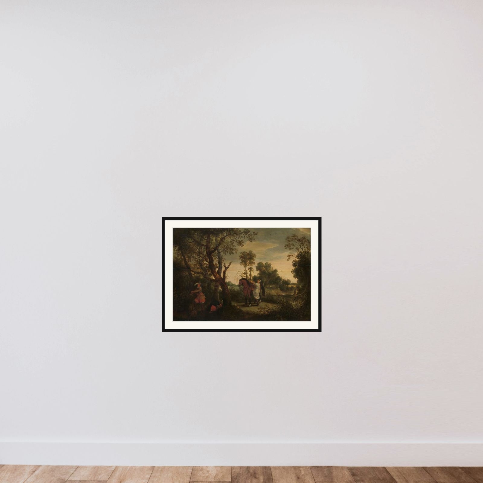 A Woman Mounts her Robber’s Horse: ‘De Gestrafte Rover’ framed — shown to scale