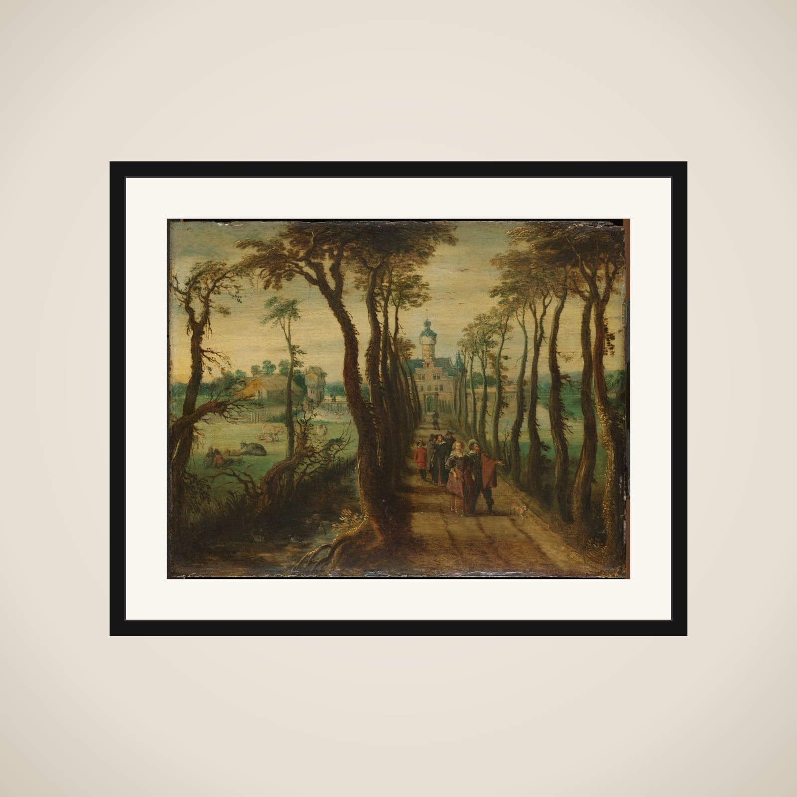 Elegant Company on a Causeway Leading towards a Country-House framed