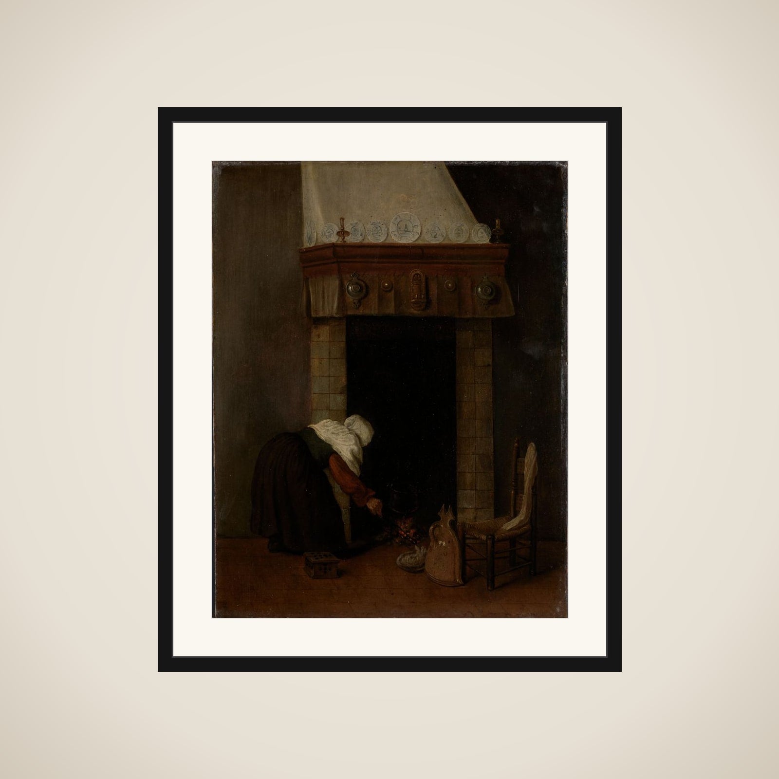 Woman at the Hearth framed