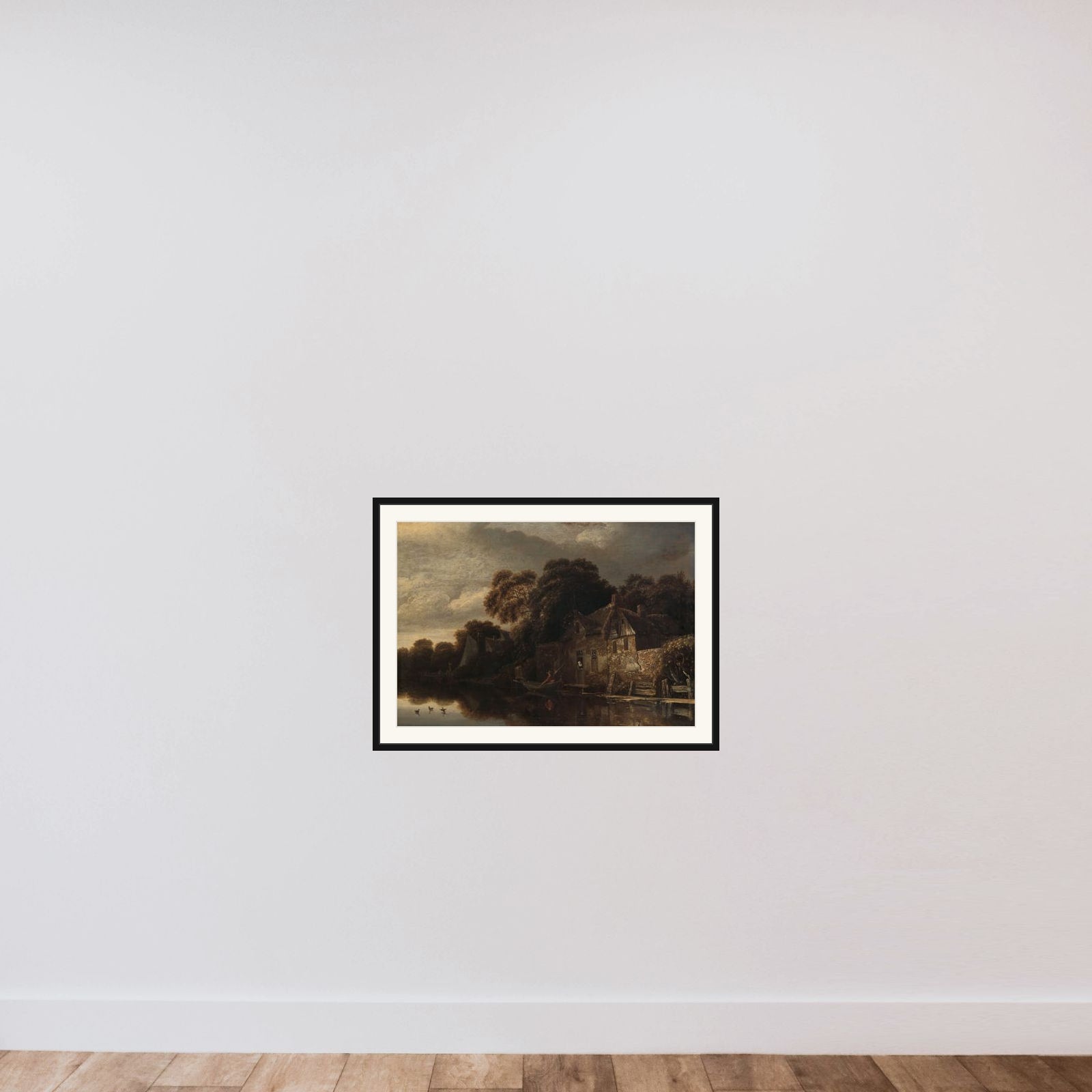 Old Cottage on the Water framed — shown to scale