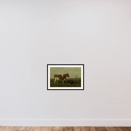 A Cow with her Calf in a Meadow framed — shown to scale