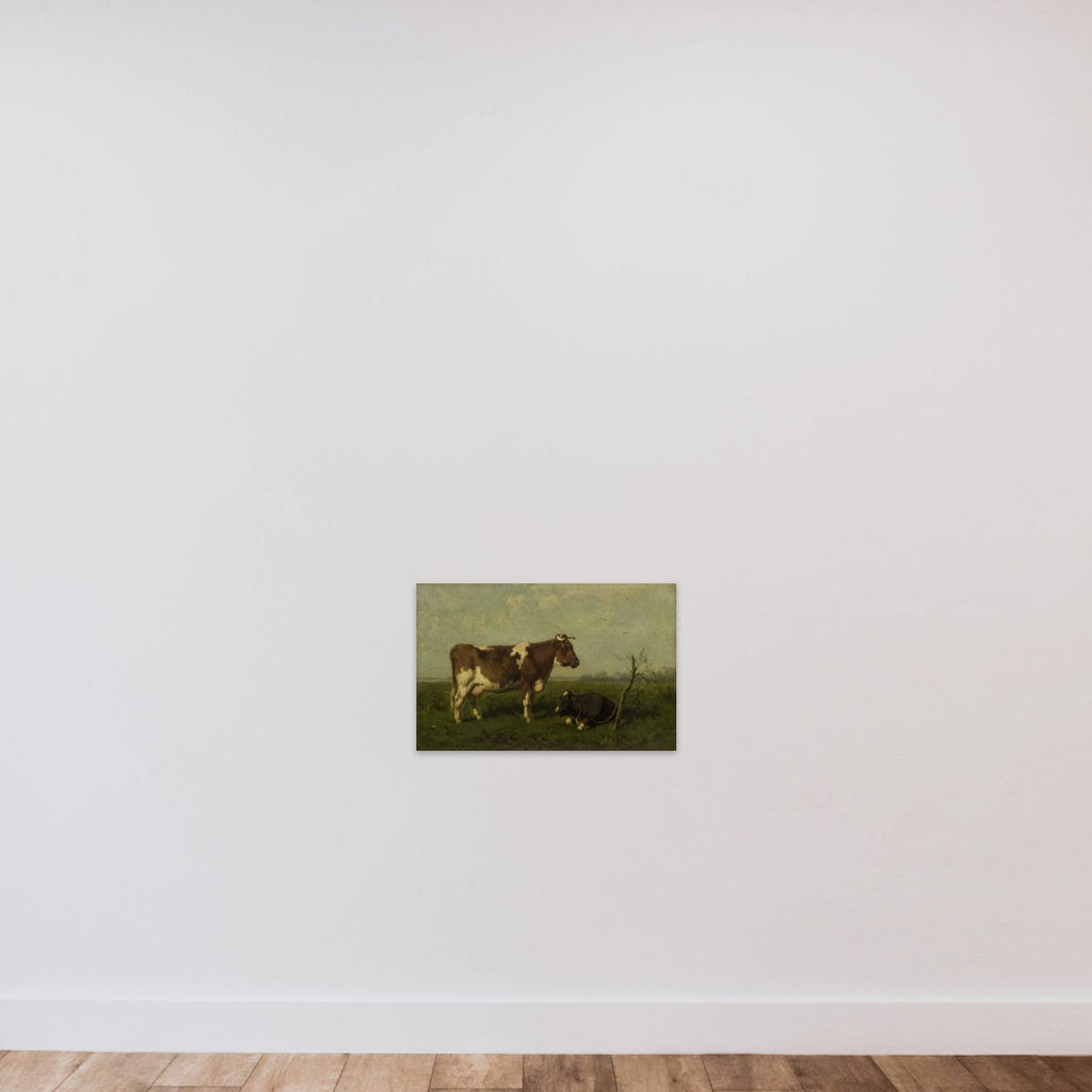 A Cow with her Calf in a Meadow unframed — shown to scale
