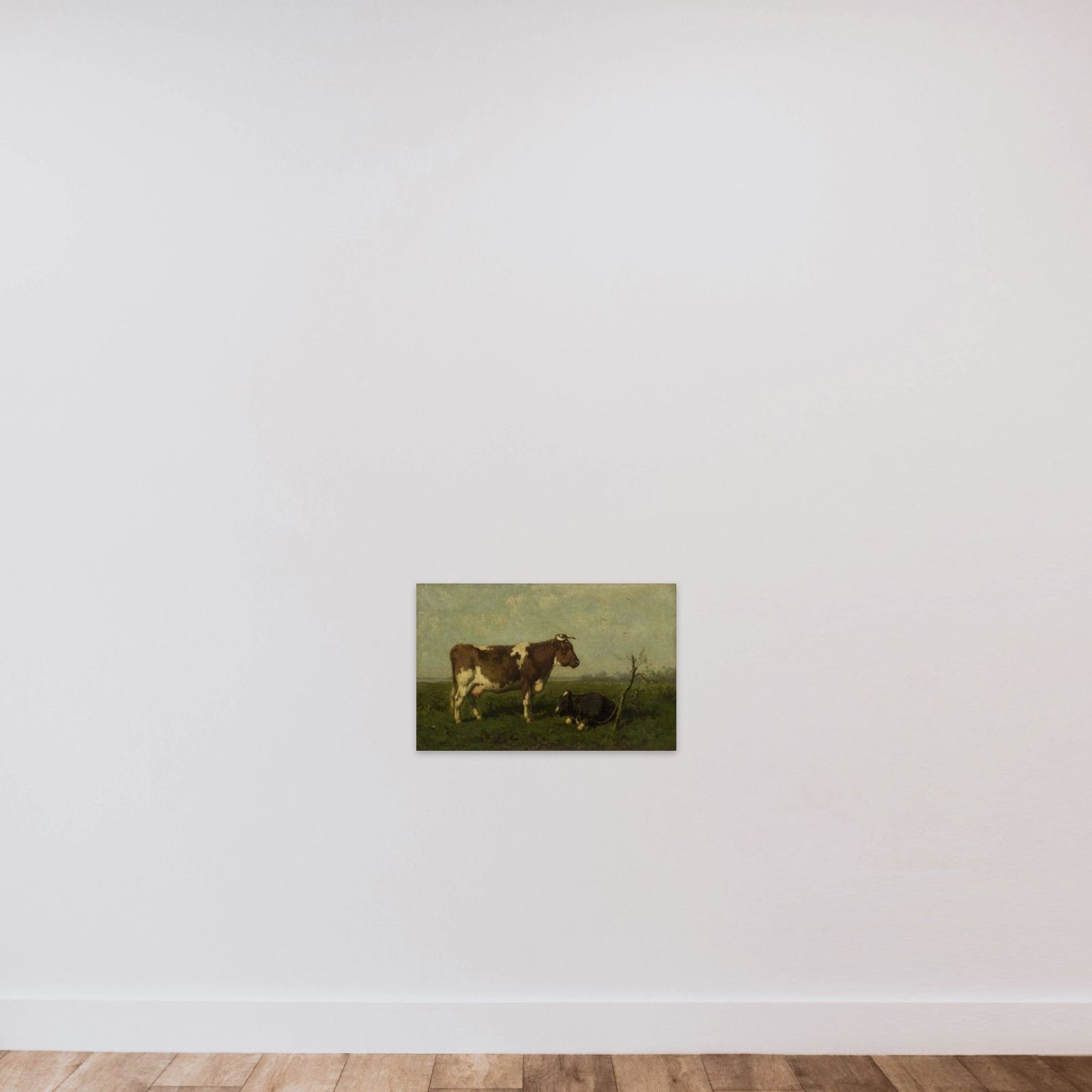 A Cow with her Calf in a Meadow unframed — shown to scale