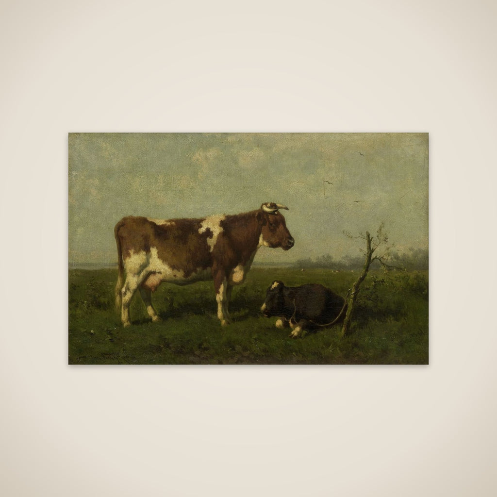 A Cow with her Calf in a Meadow unframed print