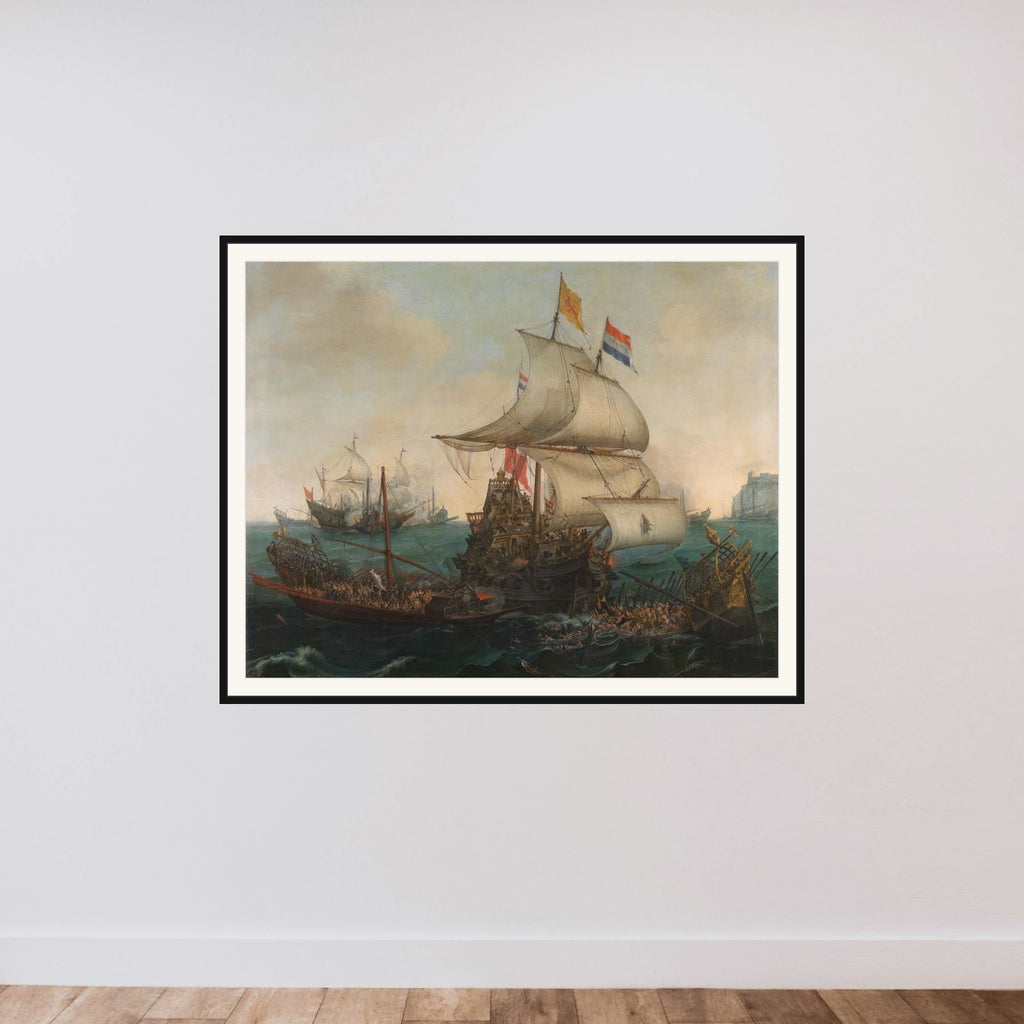 Dutch Ships Ramming Spanish Galleys off the English Coast, 3 October 1602 framed — shown to scale