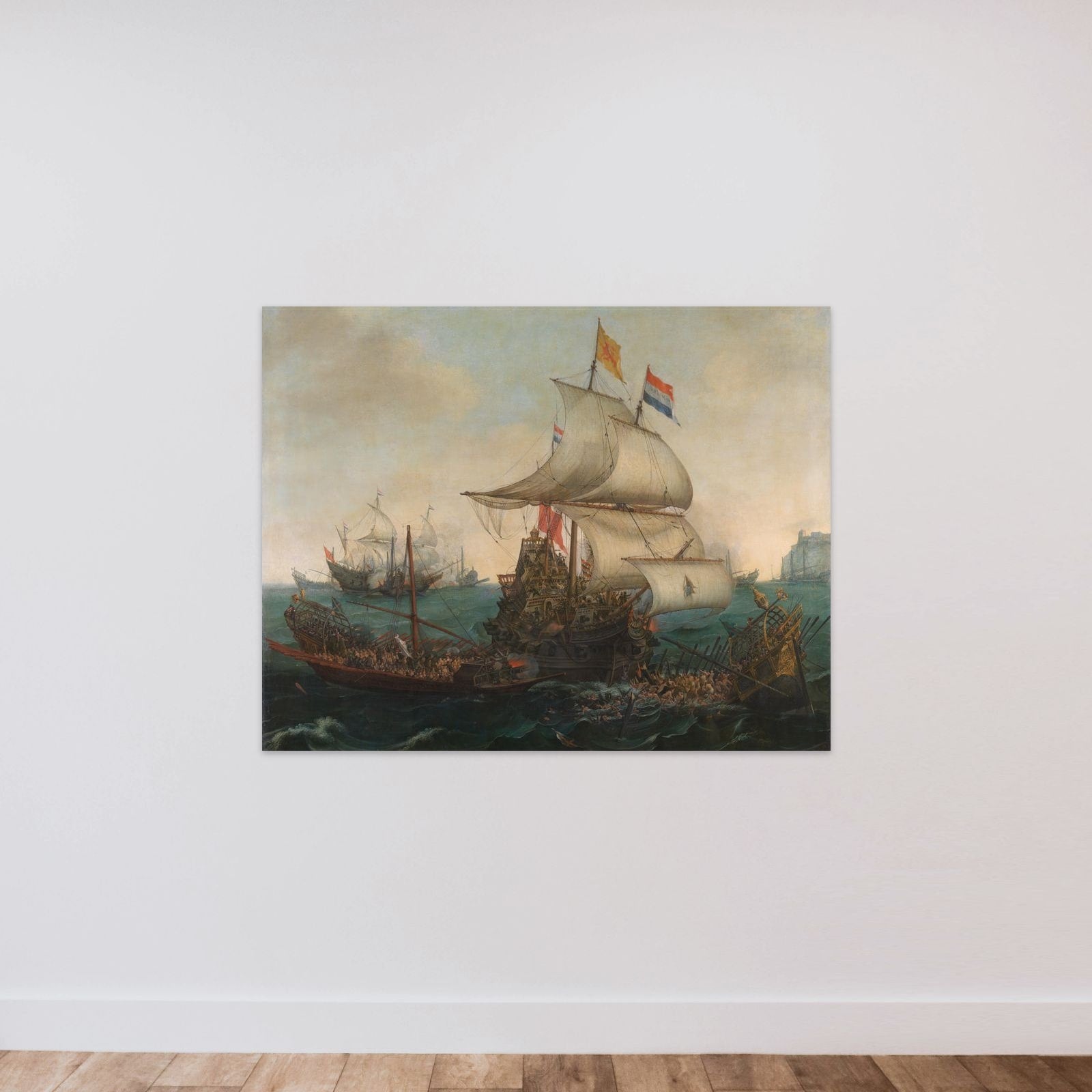 Dutch Ships Ramming Spanish Galleys off the English Coast, 3 October 1602 unframed — shown to scale
