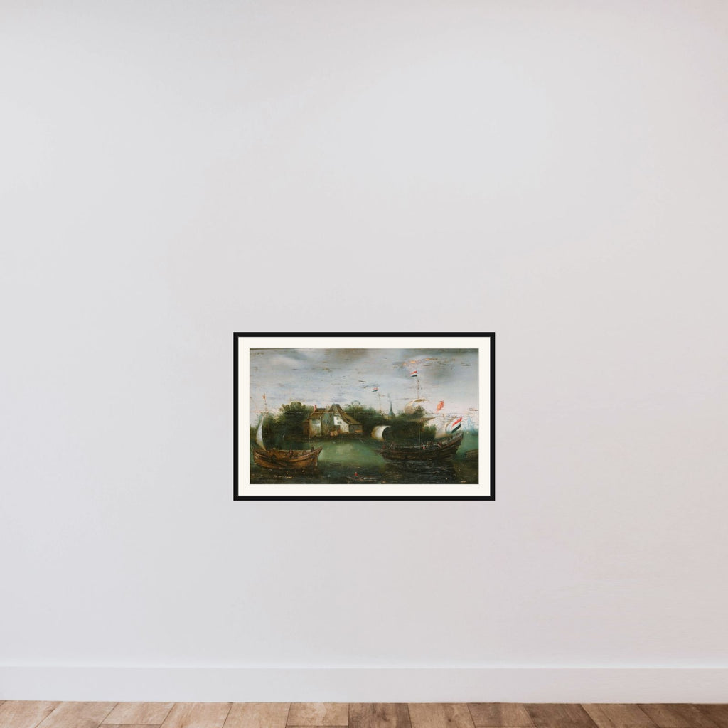 A Sea-going Vessel Sailing into an Inland Waterway framed — shown to scale
