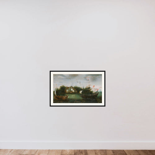 A Sea-going Vessel Sailing into an Inland Waterway framed — shown to scale