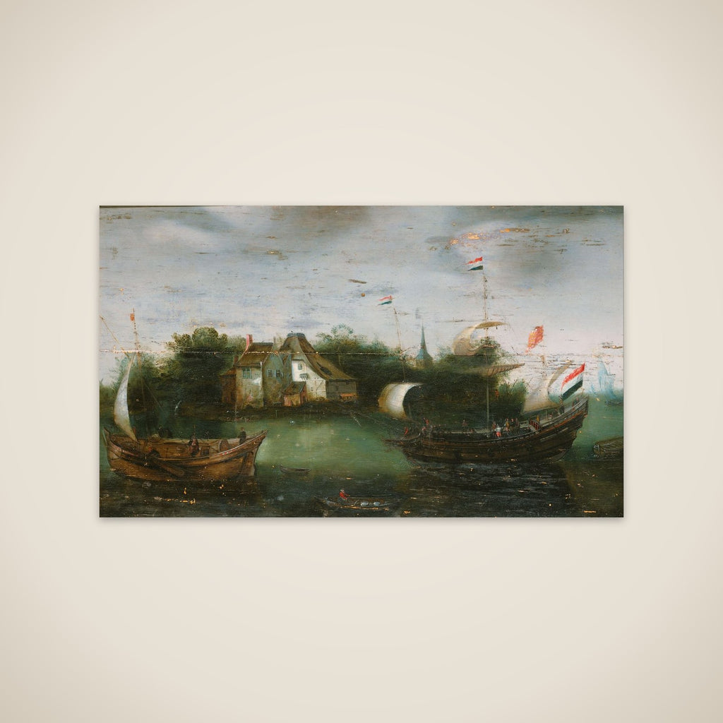 A Sea-going Vessel Sailing into an Inland Waterway unframed print