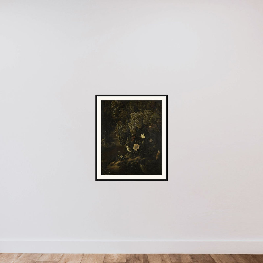 Grapes, Flowers and Animals framed — shown to scale