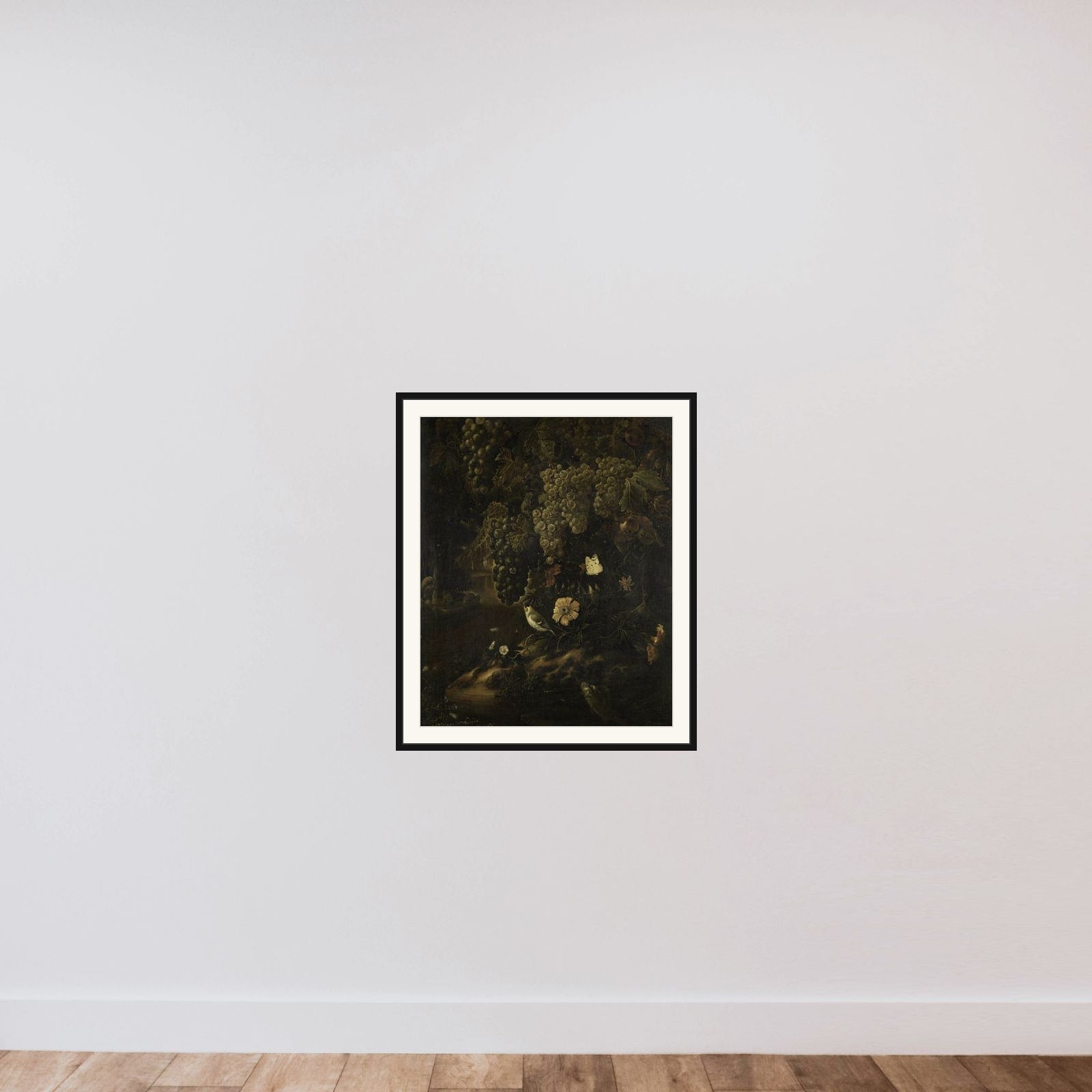 Grapes, Flowers and Animals framed — shown to scale