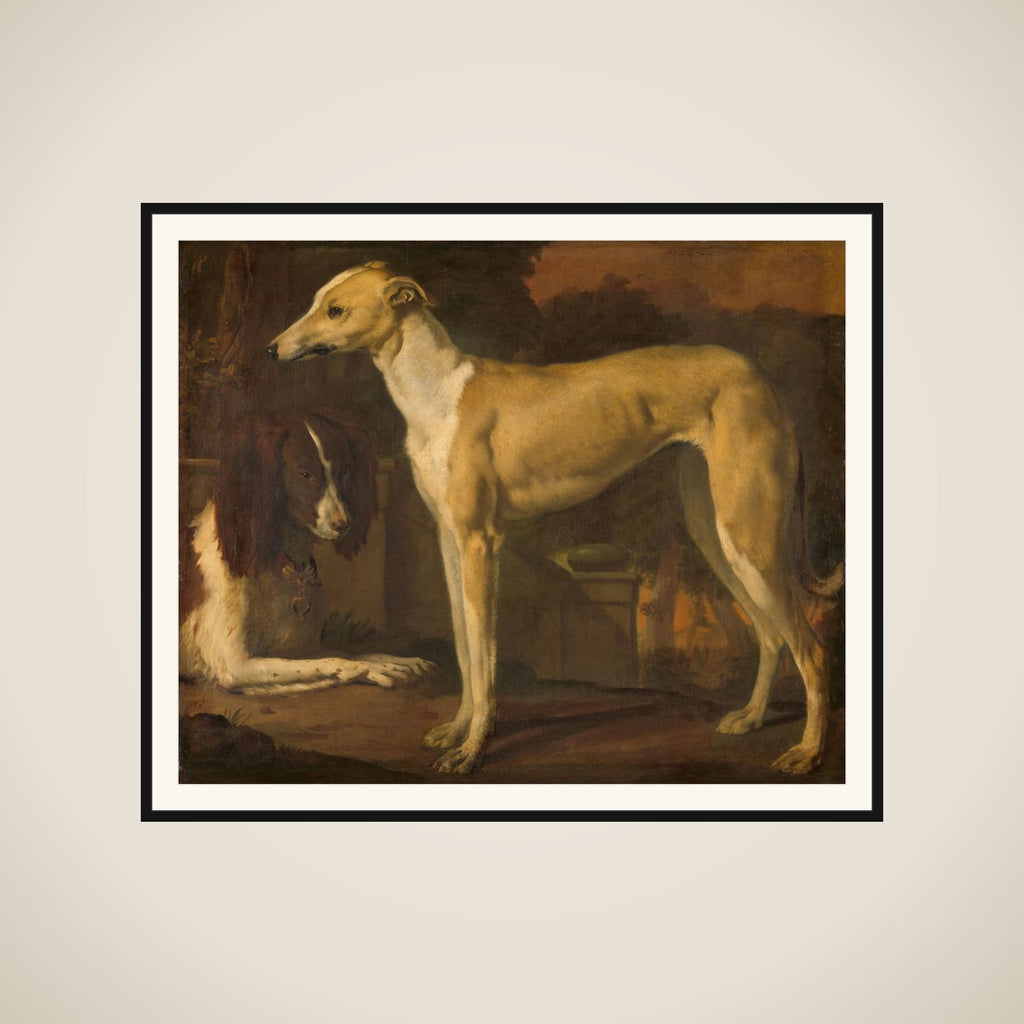 Portrait of a Greyhound and Spaniel framed
