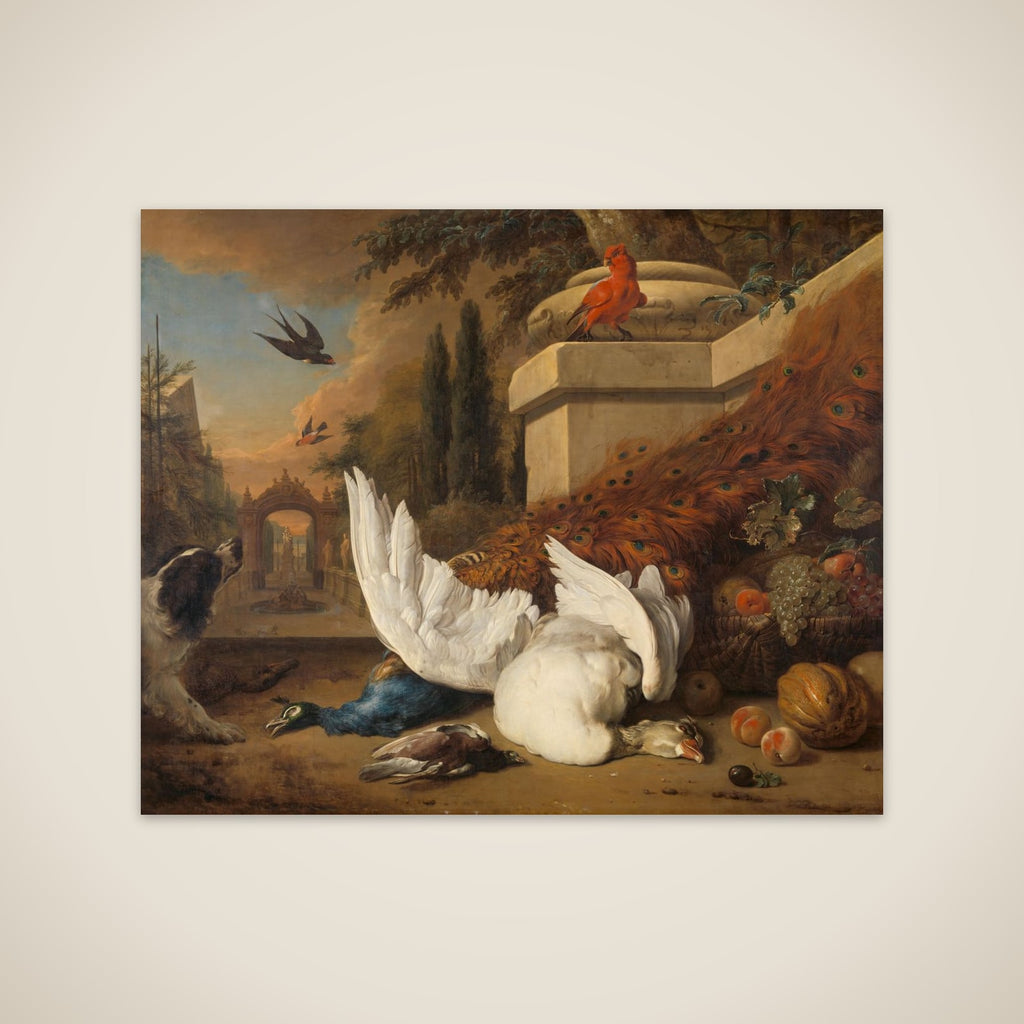 A Dog with a dead Goose and Peacock (A Study of Game and Fruit) unframed print