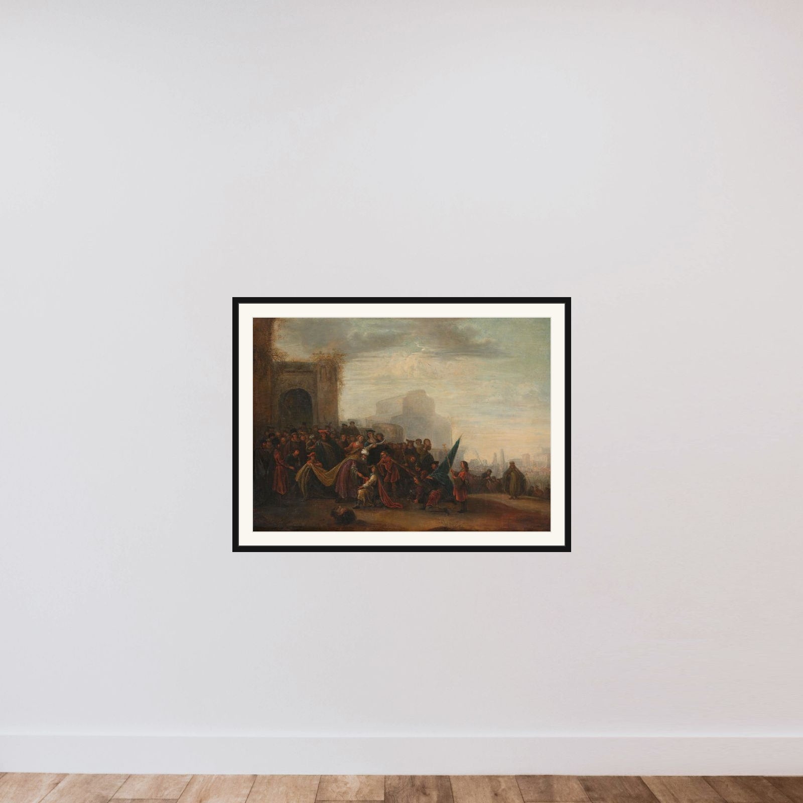 Saul Welcoming David after his Victory over Goliath framed — shown to scale