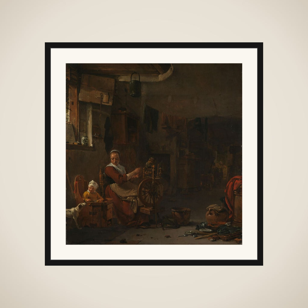 Peasant Woman Spinning framed