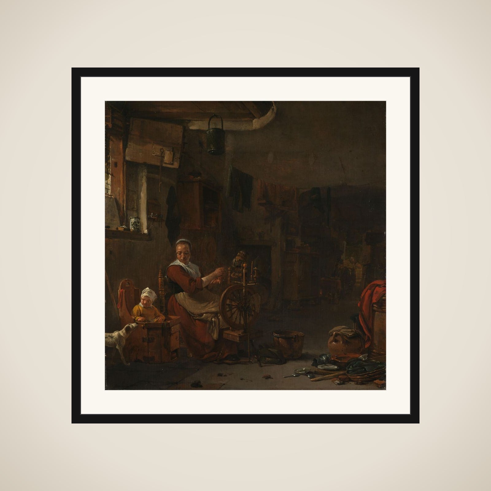 Peasant Woman Spinning framed