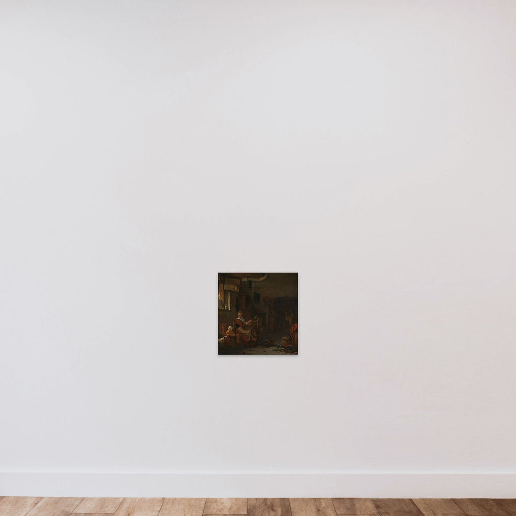 Peasant Woman Spinning unframed — shown to scale