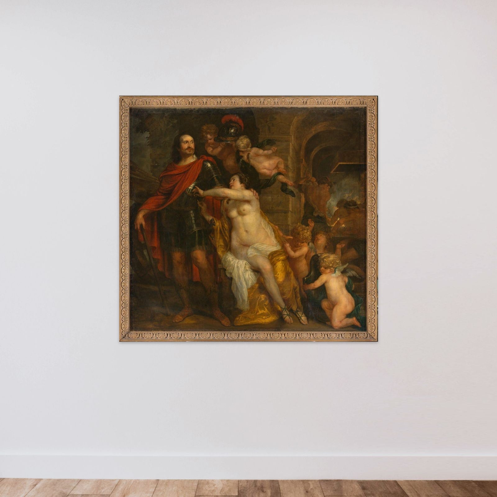 Venus Arming a Warrior, possibly Johan Maurits at the Forge of Vulcan unframed — shown to scale