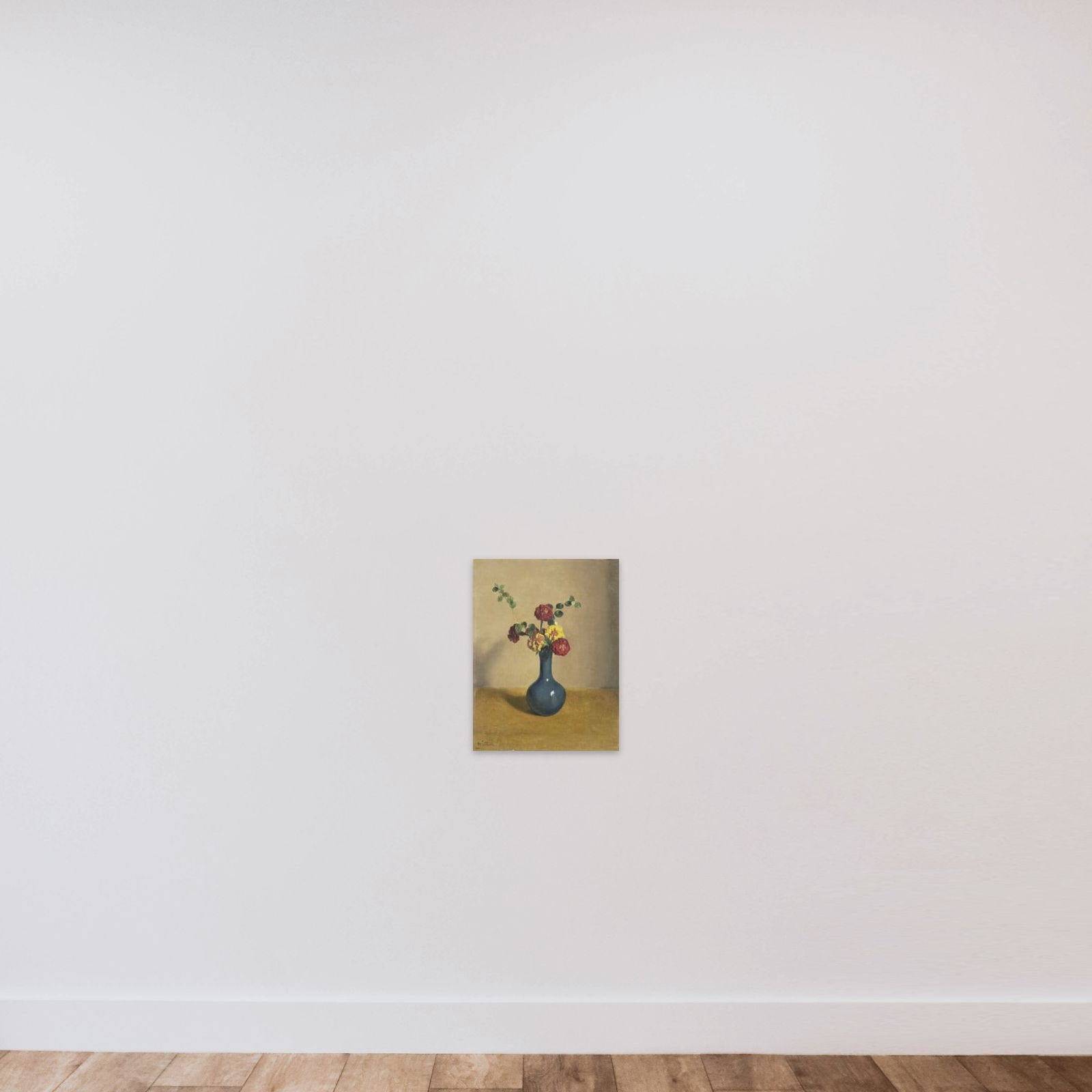Afrikaantjes in een blauw vaasje unframed — shown to scale