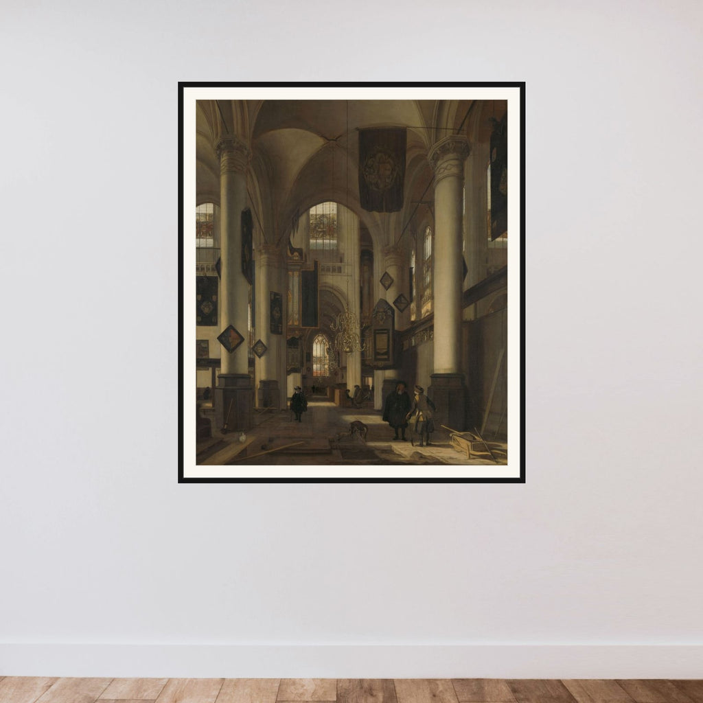 Interior of a Protestant Gothic Church with Motifs from the Oude and Nieuwe Kerk in Amsterdam framed — shown to scale