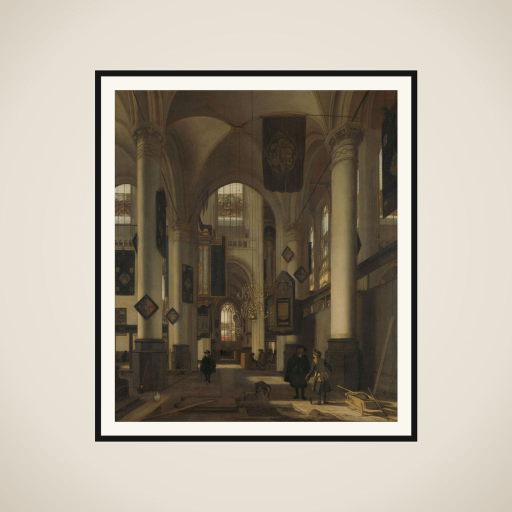 Interior of a Protestant Gothic Church with Motifs from the Oude and Nieuwe Kerk in Amsterdam framed