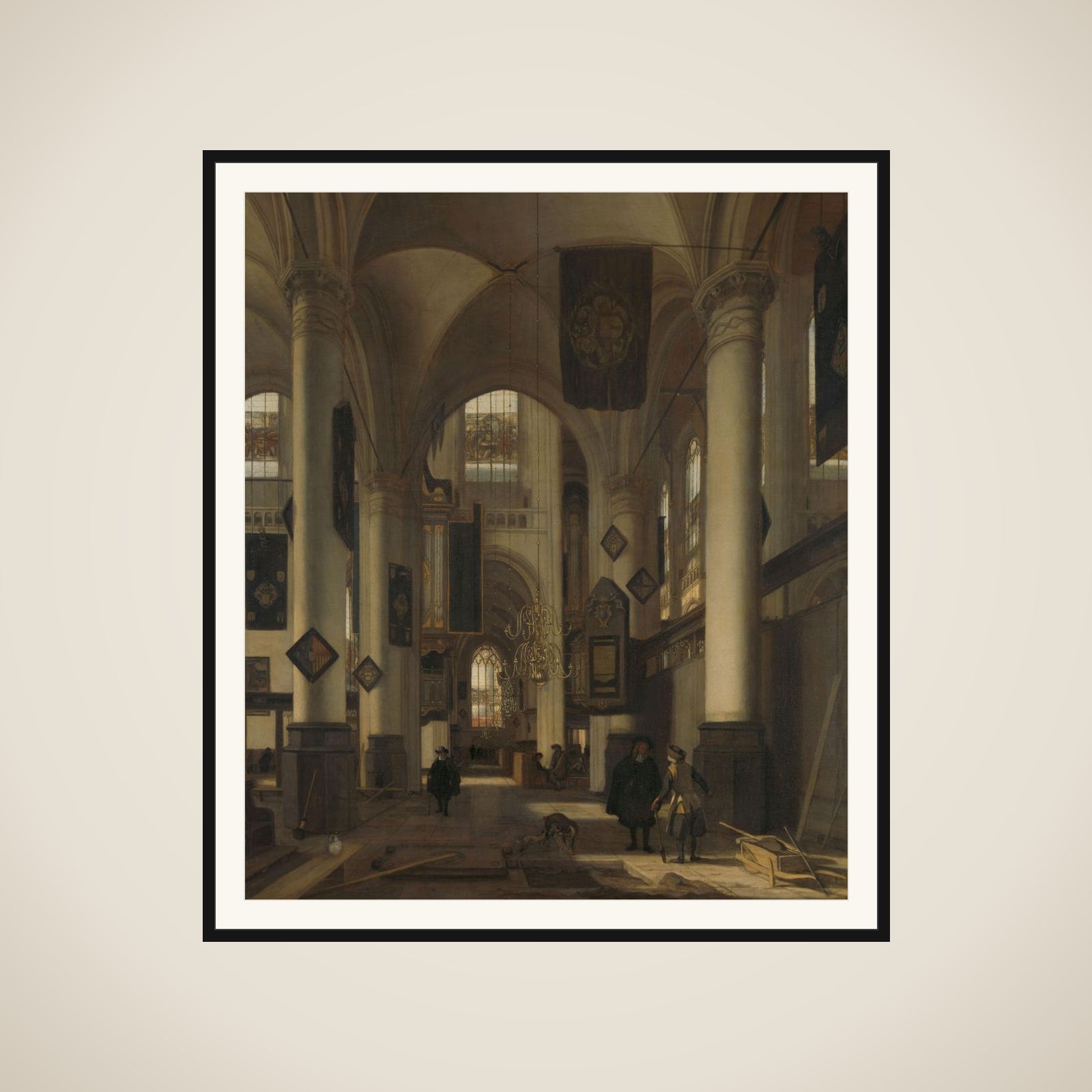 Interior of a Protestant Gothic Church with Motifs from the Oude and Nieuwe Kerk in Amsterdam framed