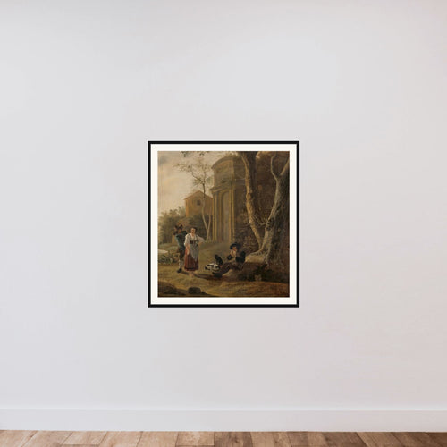"The Piper (Shepherd Scene with Shawm Player framed — shown to scale