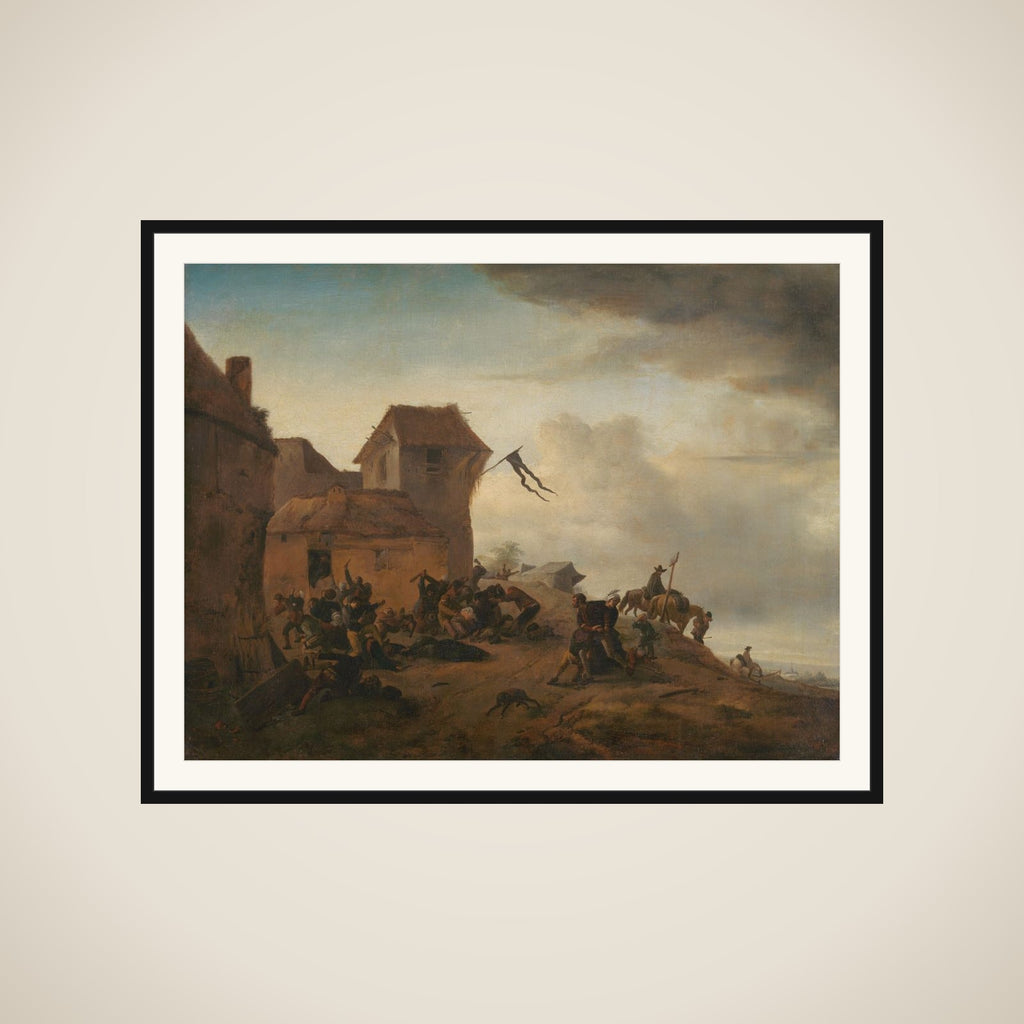 Peasants fighting near a Village framed