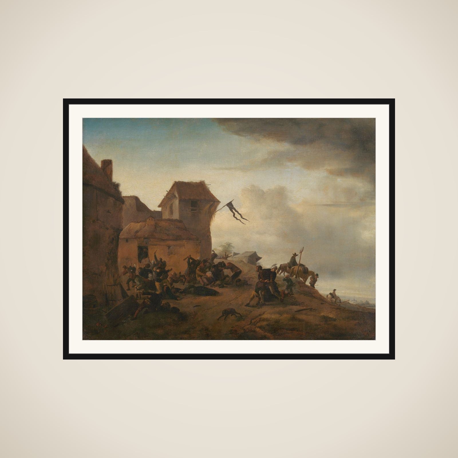 Peasants fighting near a Village framed