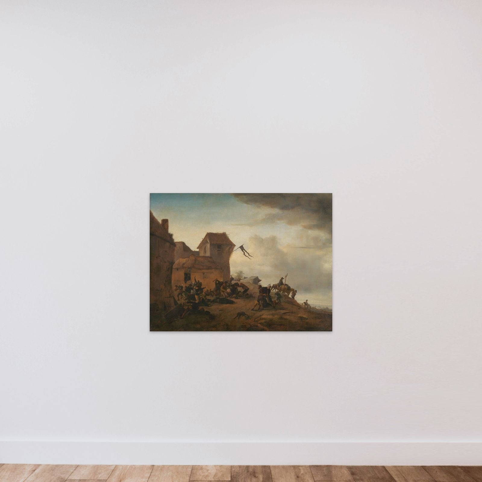 Peasants fighting near a Village unframed — shown to scale