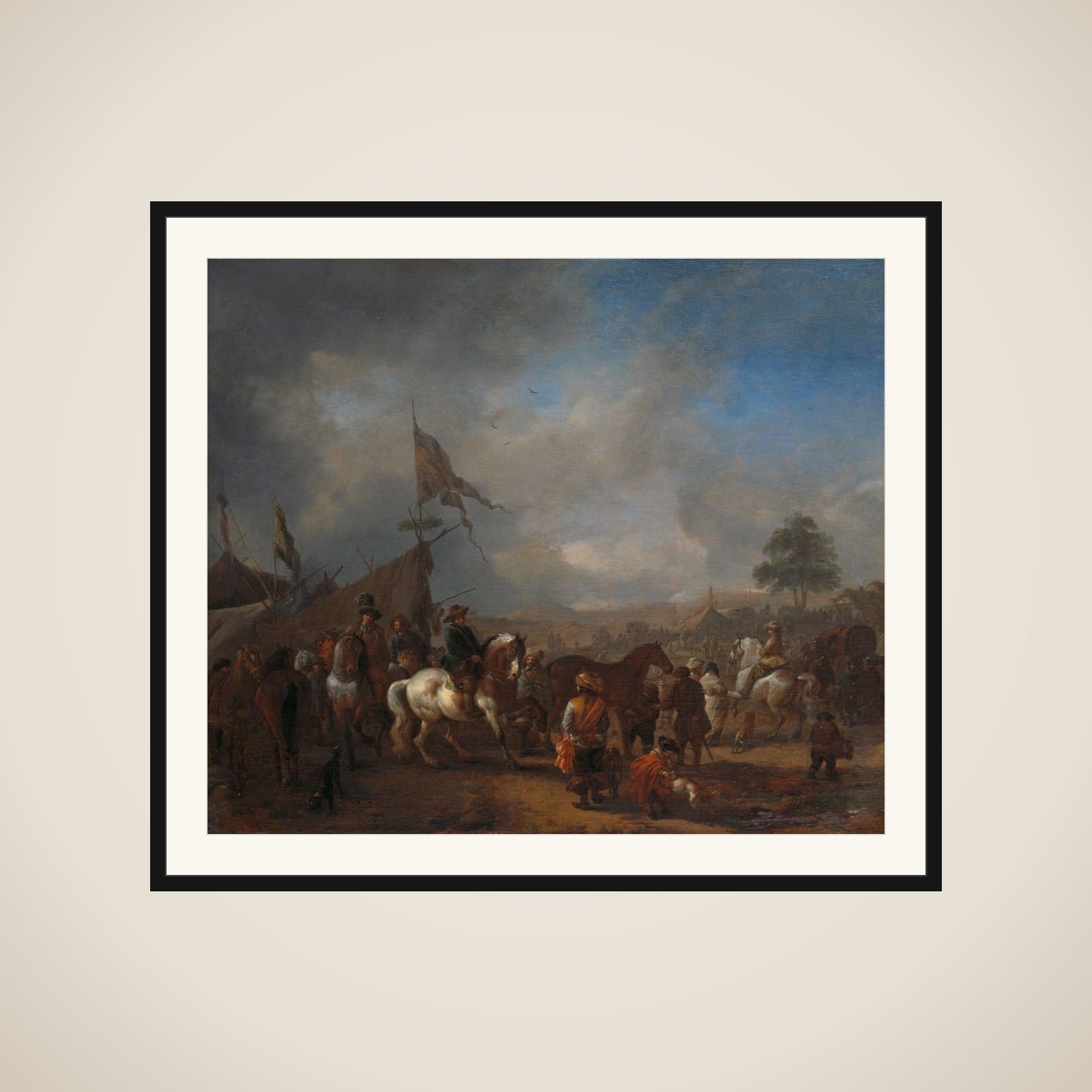 A Horse Fair near an Army Camp framed