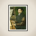 Portrait of a man playing a virginal framed