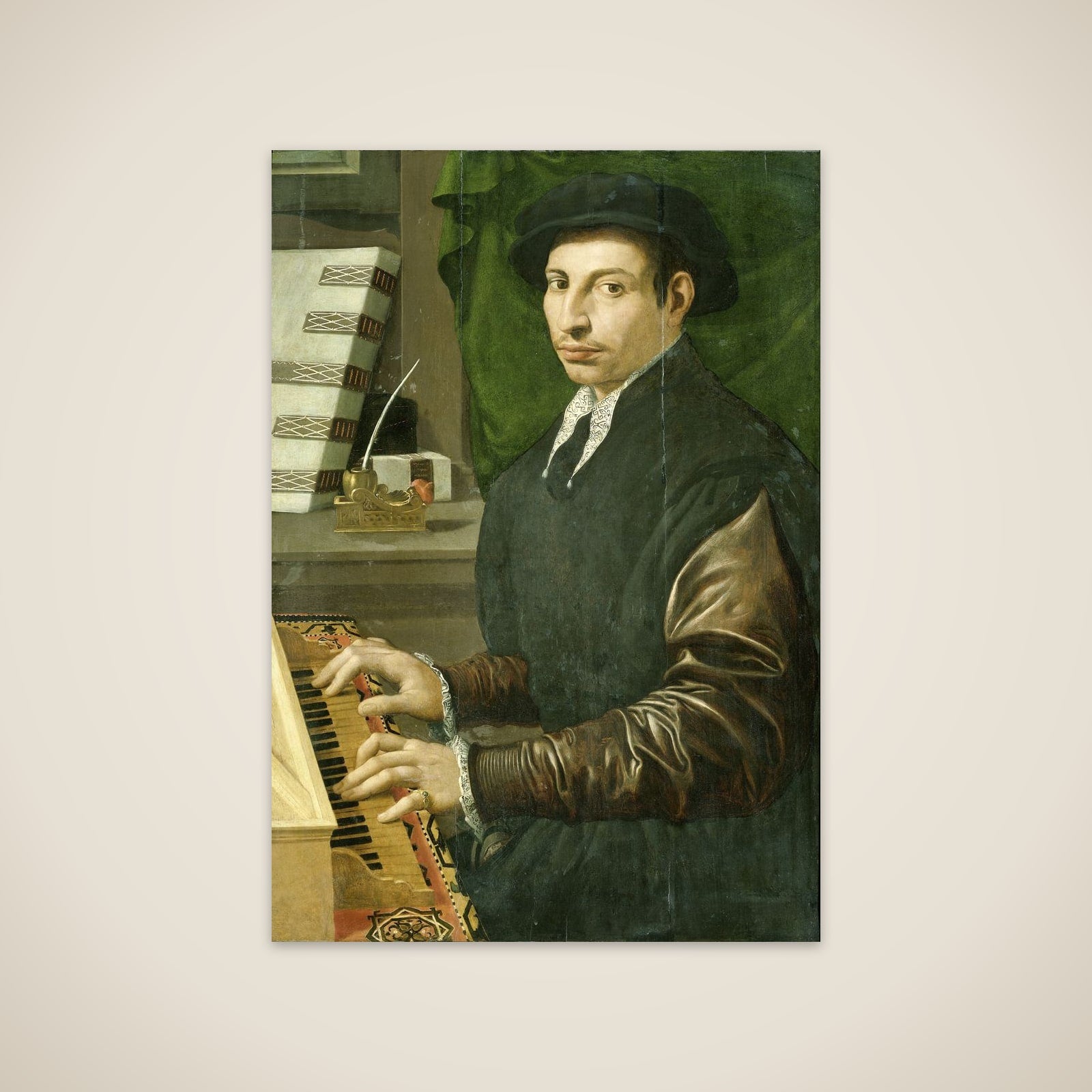 Portrait of a man playing a virginal unframed print