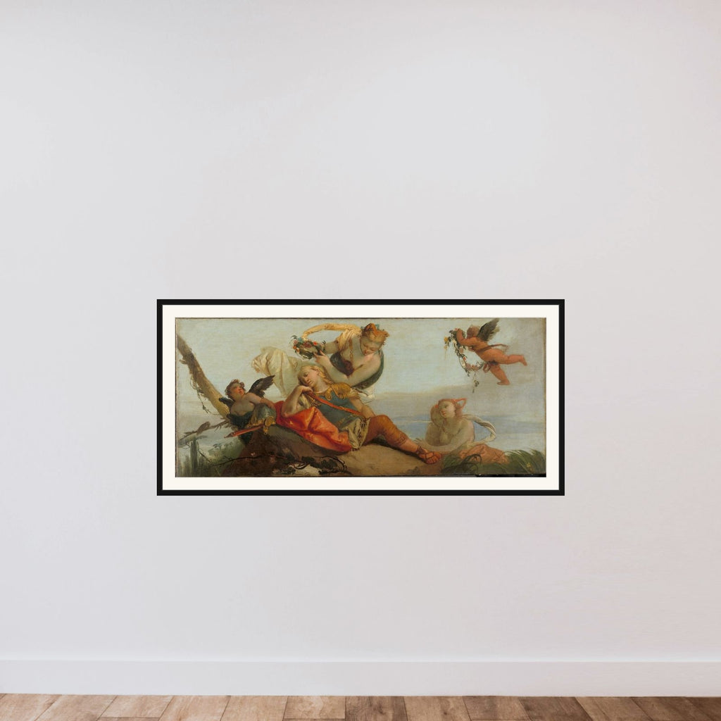 The Sleeping Rinaldo Crowned with Flowers by Armida (formerly entitled Sleeping Mars) framed — shown to scale