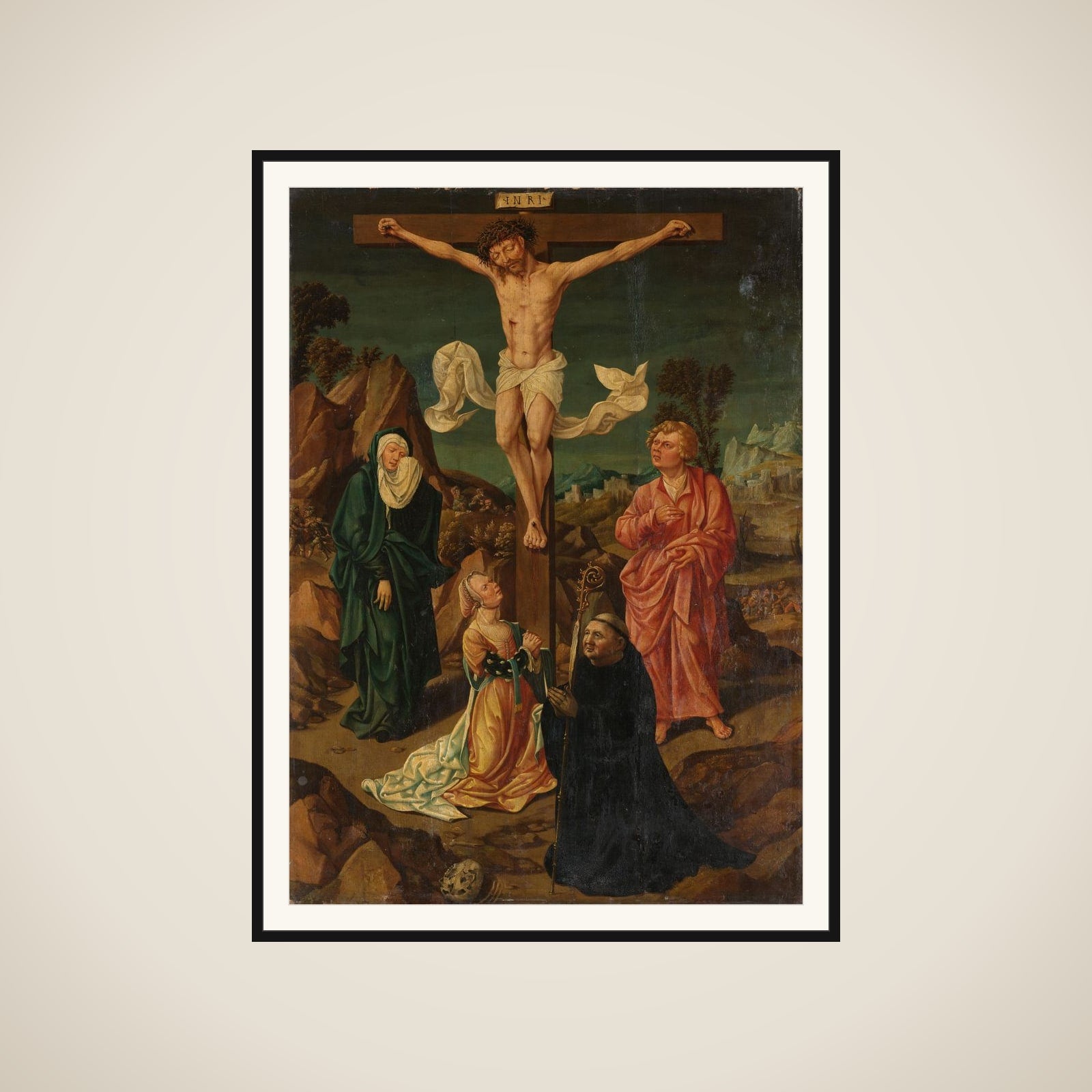 Crucifixion with the Virgin, Saint John, Mary Magdalene, a Donor framed