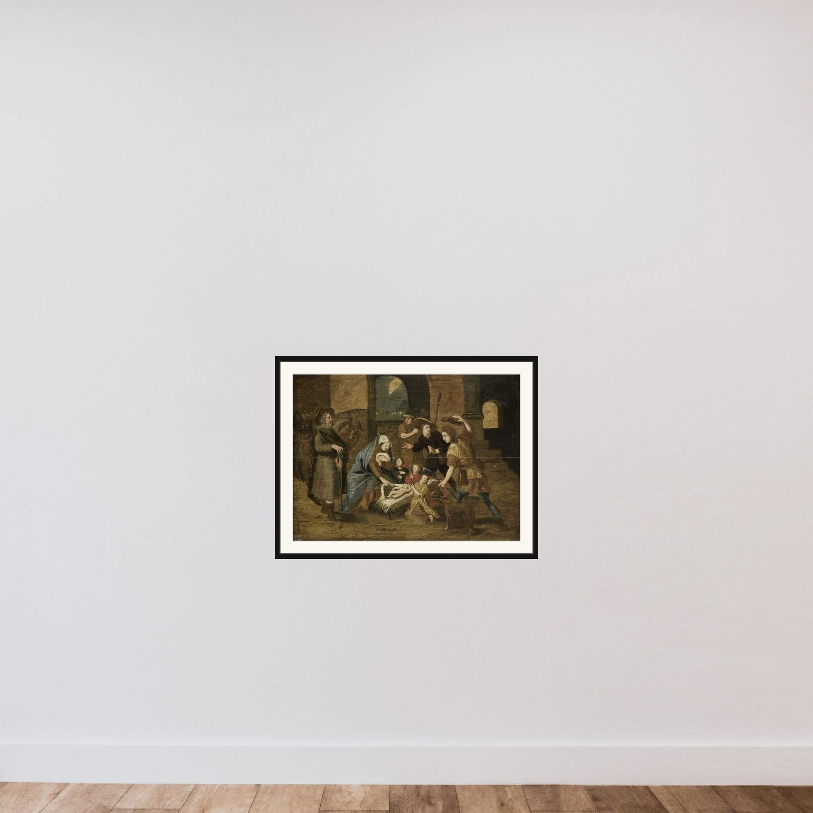 The Adoration of the Shepherds framed — shown to scale