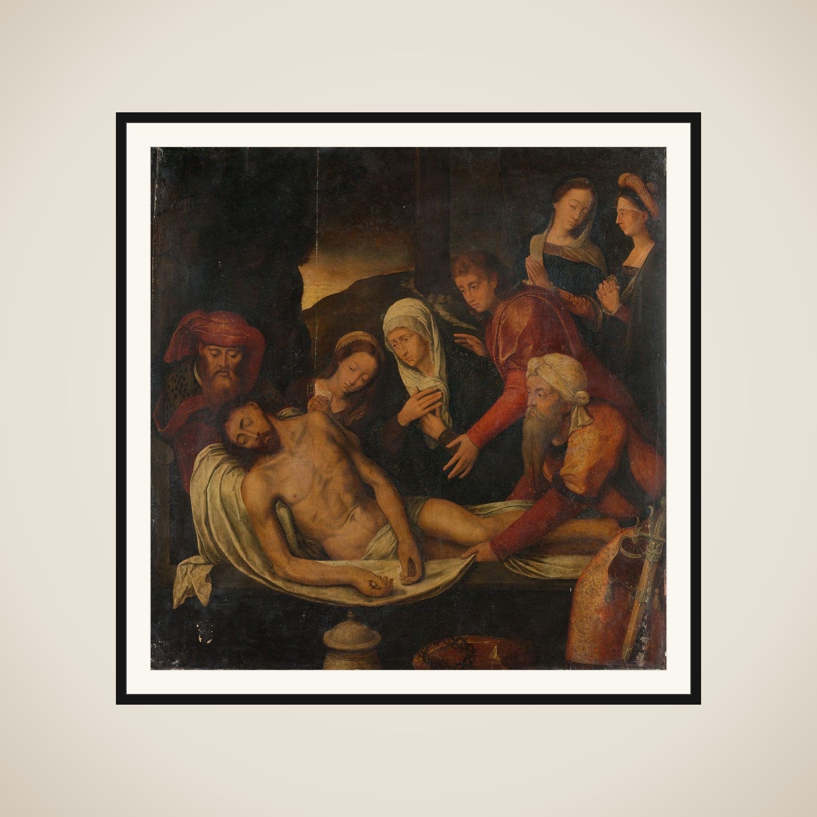 Entombment of Christ with Joseph of Arimathea and Nicodemus, Mary Magdalene, the Virgin and Saint John the Evangelist framed