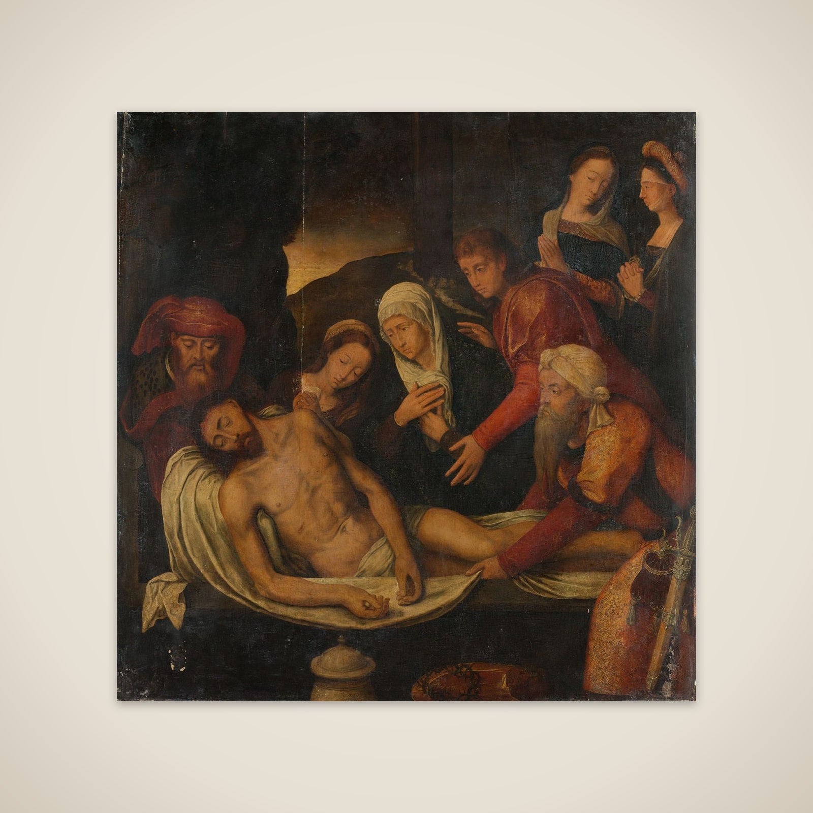 Entombment of Christ with Joseph of Arimathea and Nicodemus, Mary Magdalene, the Virgin and Saint John the Evangelist unframed print