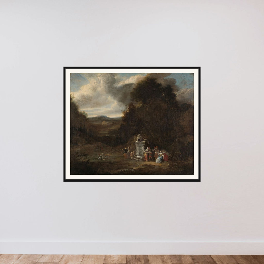 Elegant Company at an Antique Fountain in a Glade framed — shown to scale