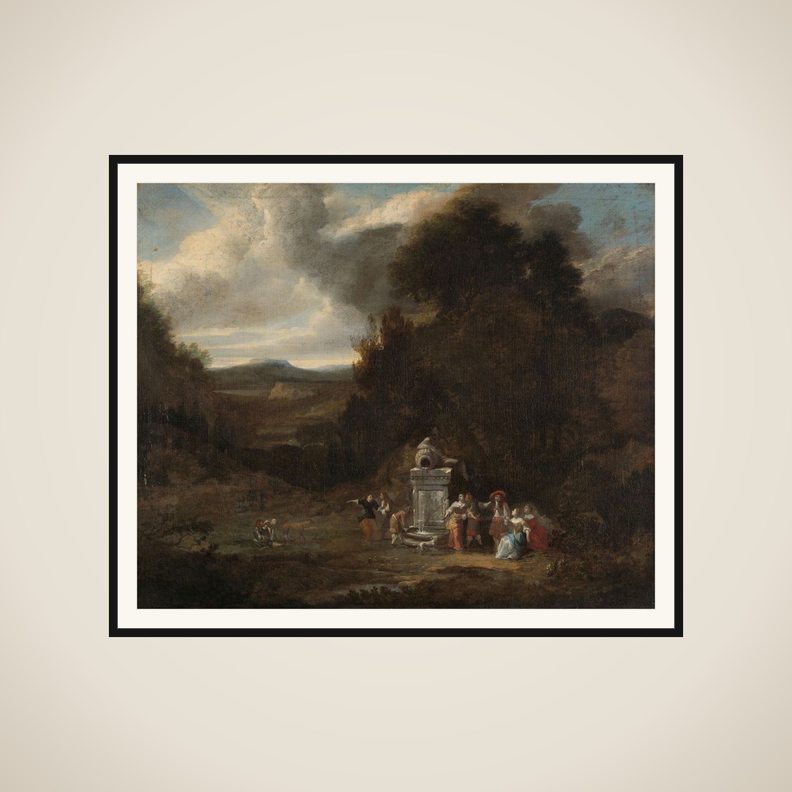 Elegant Company at an Antique Fountain in a Glade framed