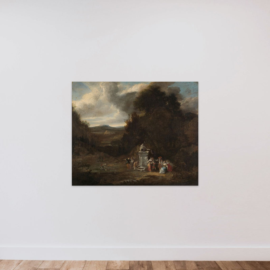 Elegant Company at an Antique Fountain in a Glade unframed — shown to scale