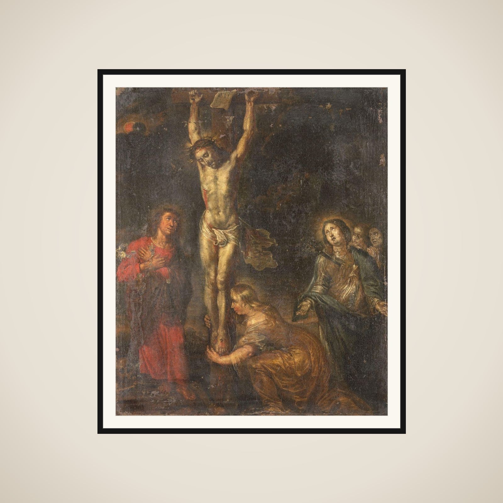 Christ on the Cross, with the Mother of Sorrows and Saints John the Evangelist and Mary Magdalene framed