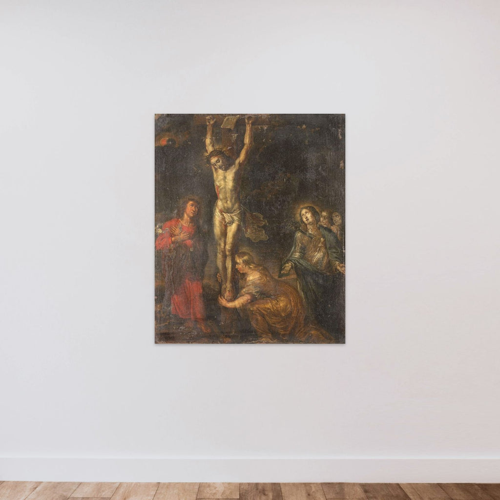 Christ on the Cross, with the Mother of Sorrows and Saints John the Evangelist and Mary Magdalene unframed — shown to scale