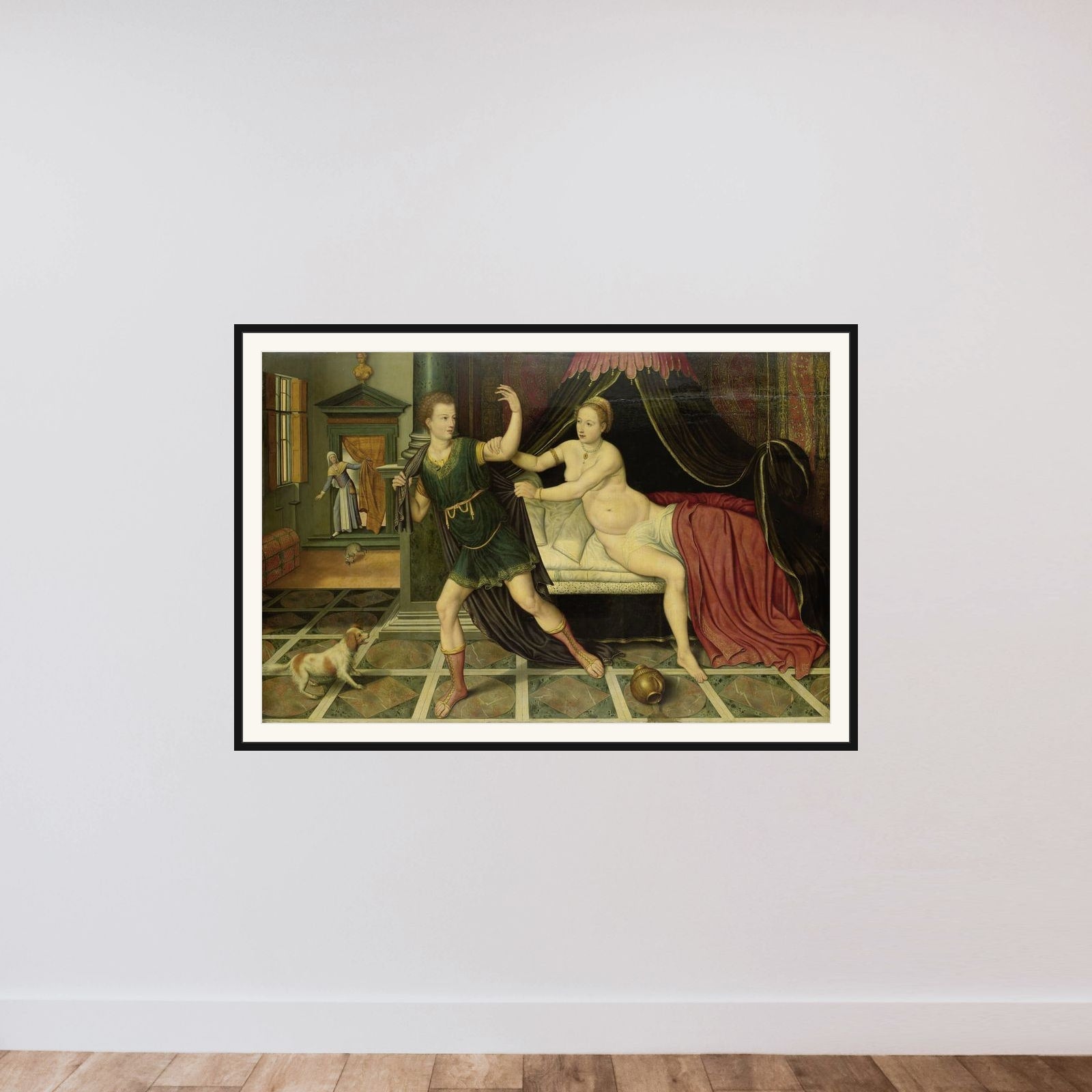 Joseph and Potiphar's Wife framed — shown to scale