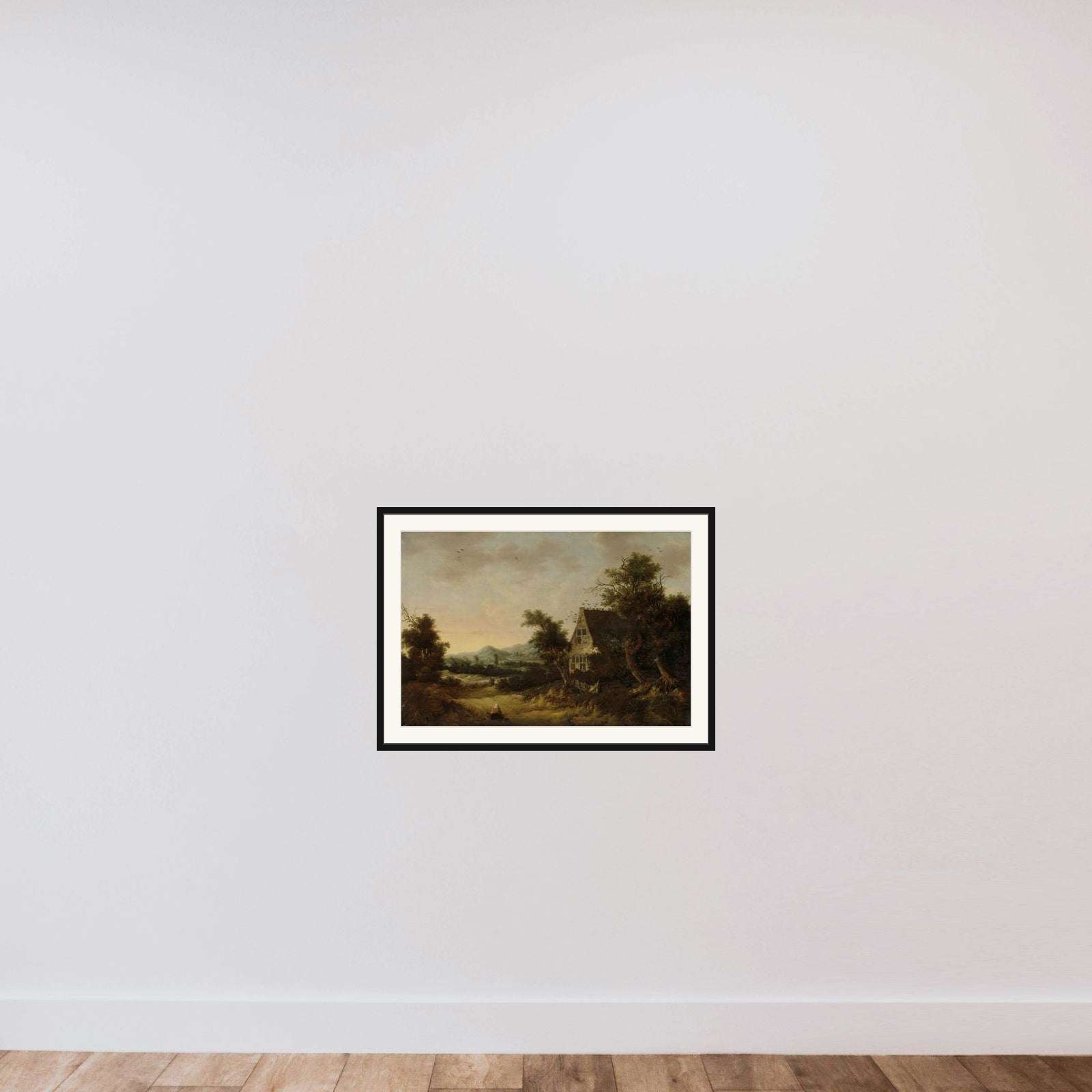 Hilly Landscape with Peasant Cottage framed — shown to scale