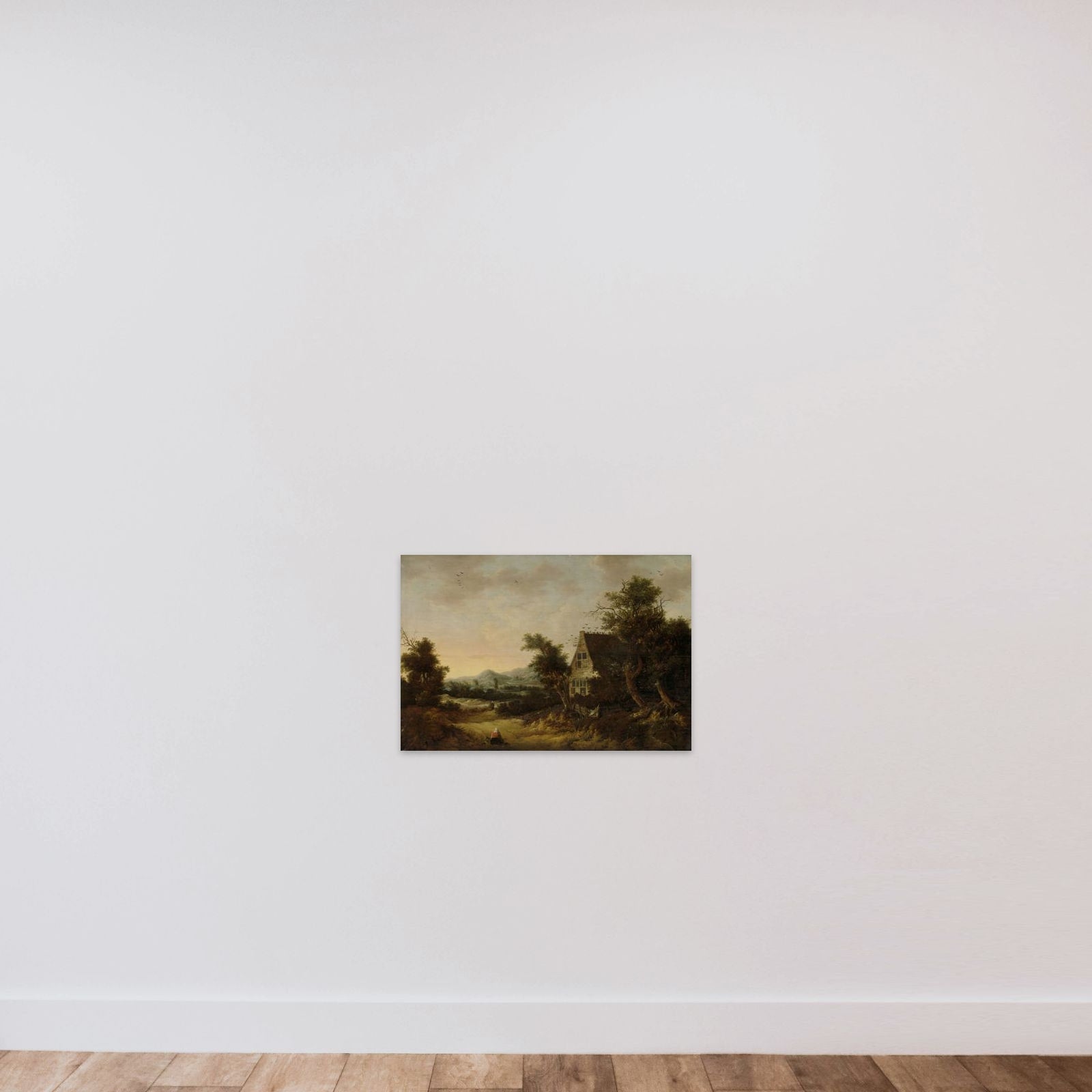 Hilly Landscape with Peasant Cottage unframed — shown to scale